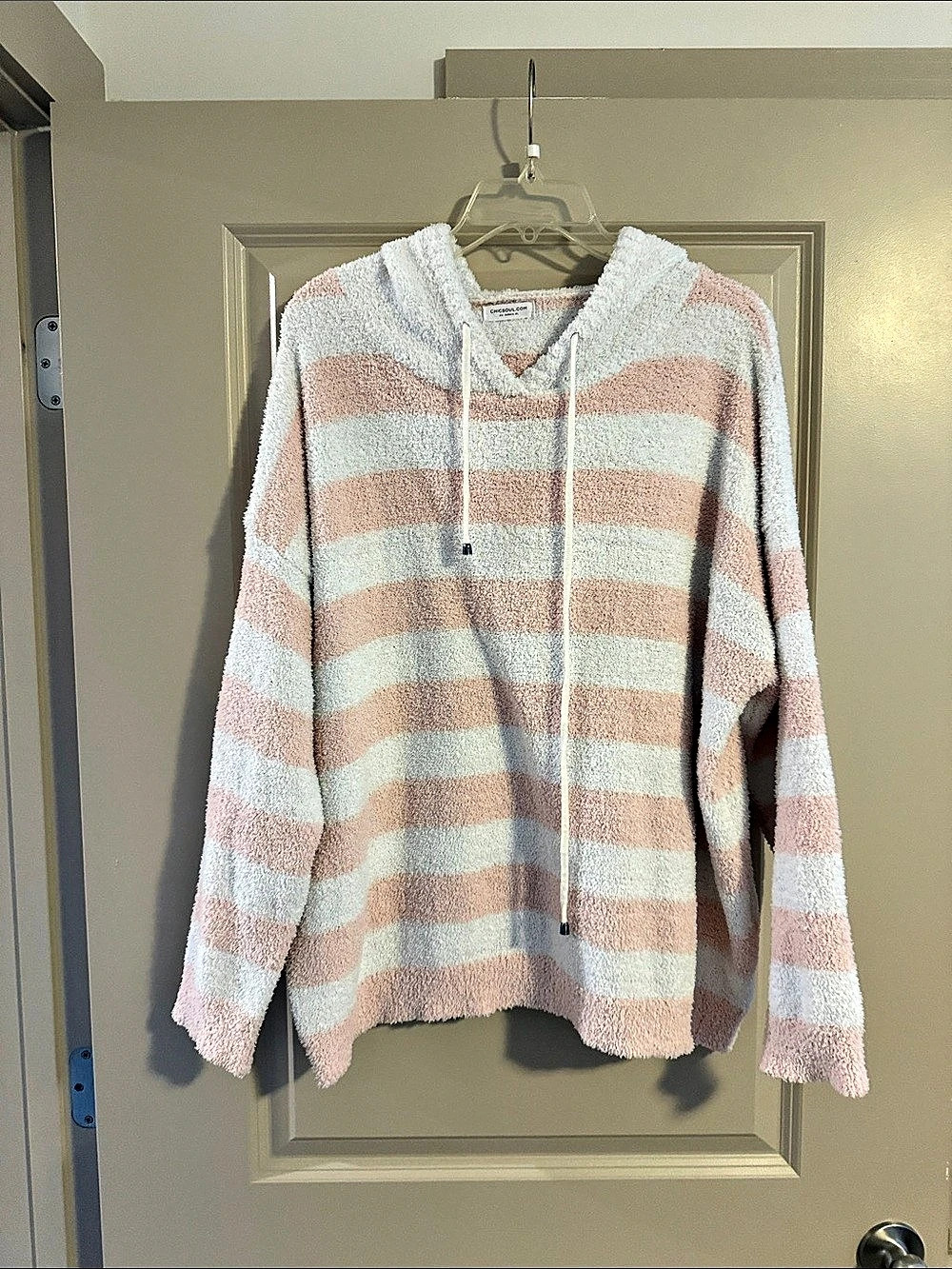 Chic Soul Striped Pullover Hoodie in Pink & Gray Like New